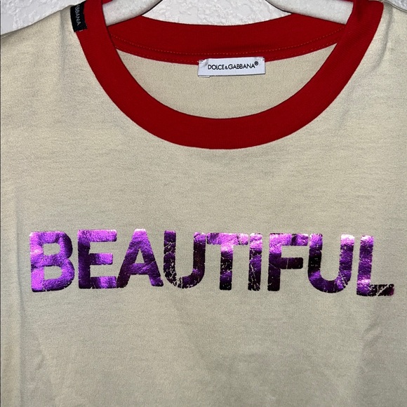 Dolce & Gabbana Beautiful Print Cream with Red Collar Top Size 9/10 - Picture 4 of 11